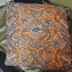 Anthropologie Velvet Juno Floral Orange and Green Cushion